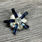 Rhinestone Flower Brooch Pin Vintage Silver Tone Blue Sapphire