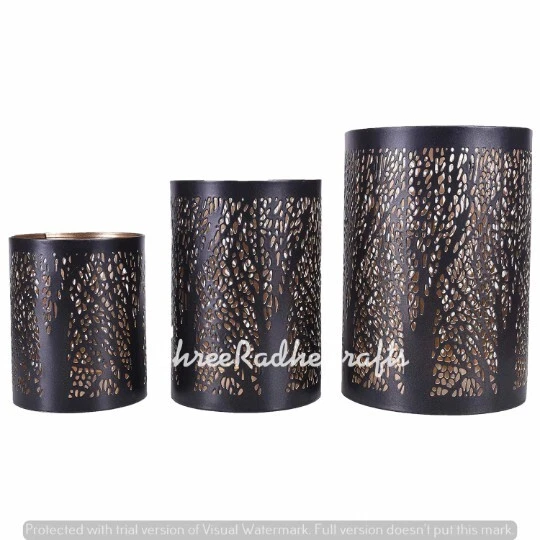 3 peças abajur marroquino suporte de vela, lustres abajur, abajur de cabeceira de piso de metal - Imagem 3 de 4