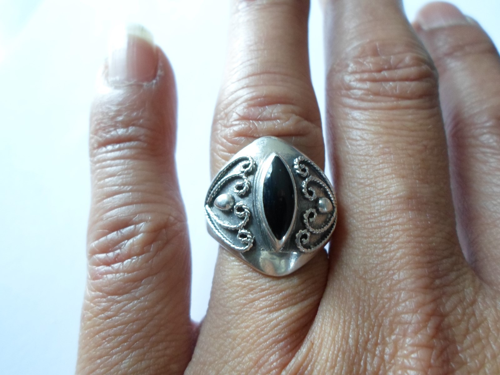 Bague Argent Massif Forme Navette - Taille 58 - Vintage