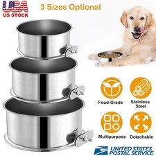 Dog Cat Hanging Feeding Bowl Feeder Stainless Steel Cage Pet Water Crate Kennel