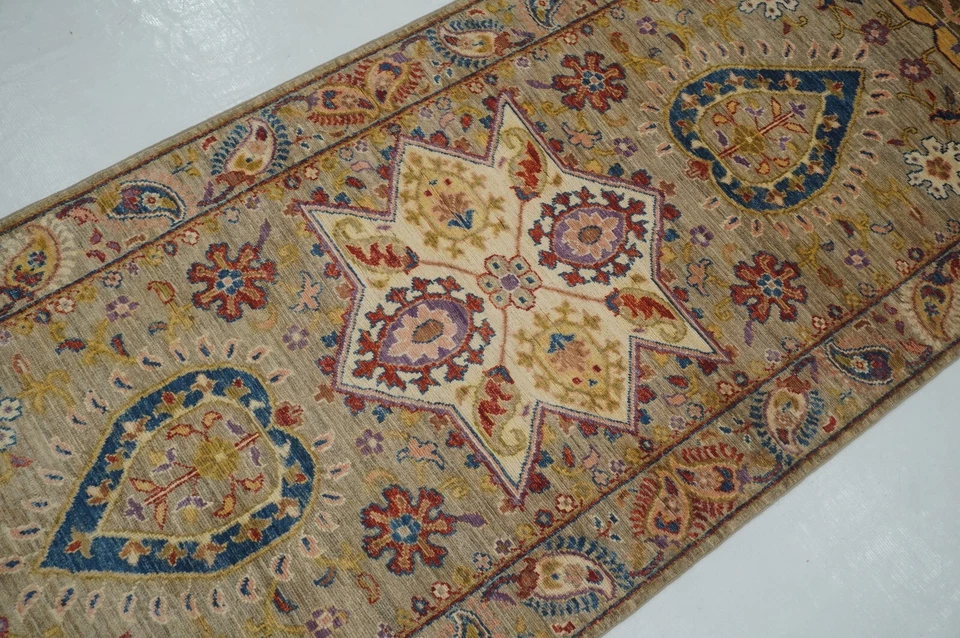 3 x 10 ft Gray Suzani Afghan Hand knotted Floral Runner Rug - Image 3 of 4