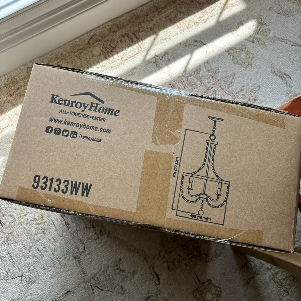 Lámpara de araña Kenroy Boho Coastal French Country Wood Bead 3lt Chippy blanca 93133WW Foto 2 de 4