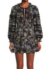 LSF LoveShackFancy Clarkie Deep Blue Smocked Waist Floral Minidress NWT S Dress