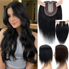 Clip In 100 Real Human Hair Topper Hairpiece Toupee Top Wigs Silk Base 6-18inch