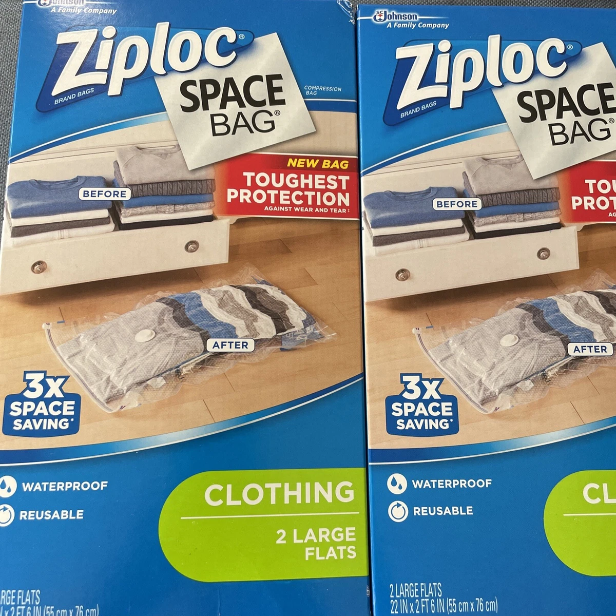 2 Box Ziploc Space Bag Clothing Vacuum Seal Flat - 4 Bags Total