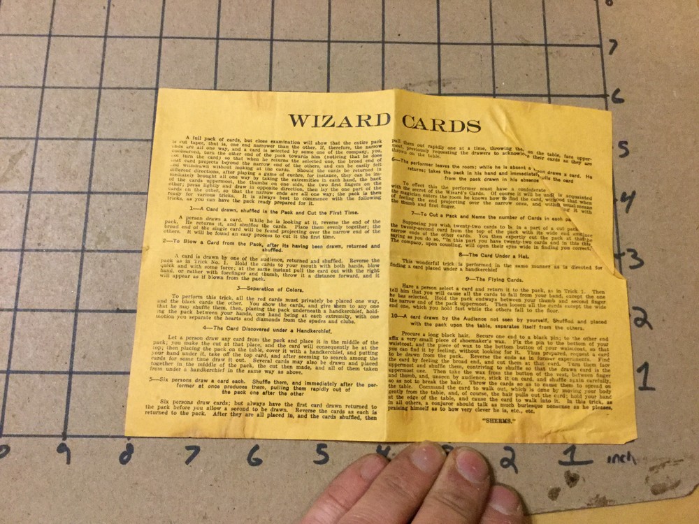 Vintage PUZZLE TRICK: WIZARD CARDS INSTRUCTIONS PAPER undated but old