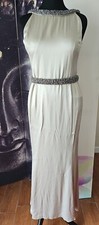 St John Hand Beaded Round Neckline Sleeveless Long Gown Belted Dress sz 10 YJ01