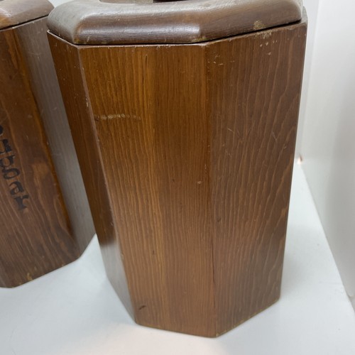 Vintage 70’s Wooden Kitchen Canister Set Sugar Flour Pre-owned 4 Pieces - Picture 10 of 21