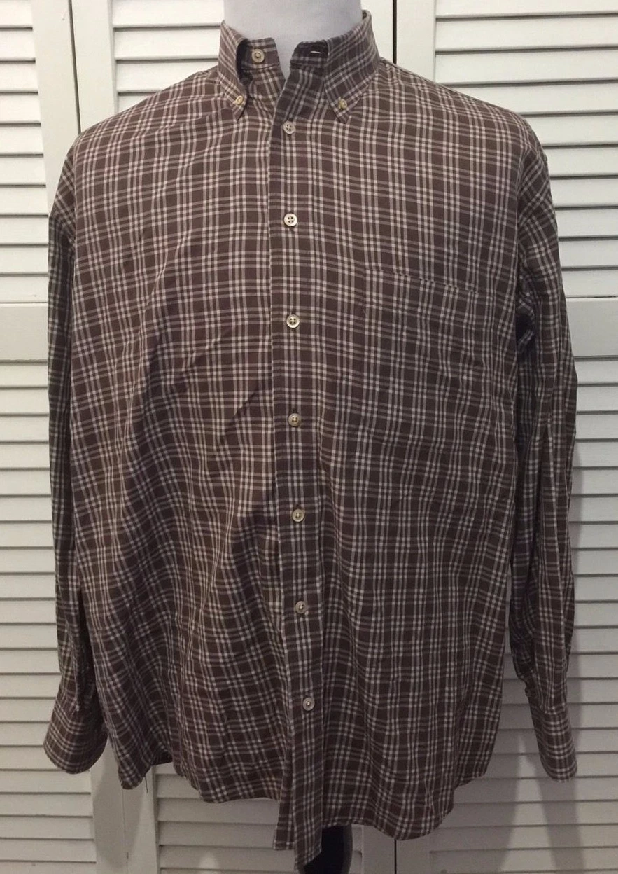 Camicia uomo BURBERRY LONDON manica lunga bottoni davanti marrone Nova Check Large USA