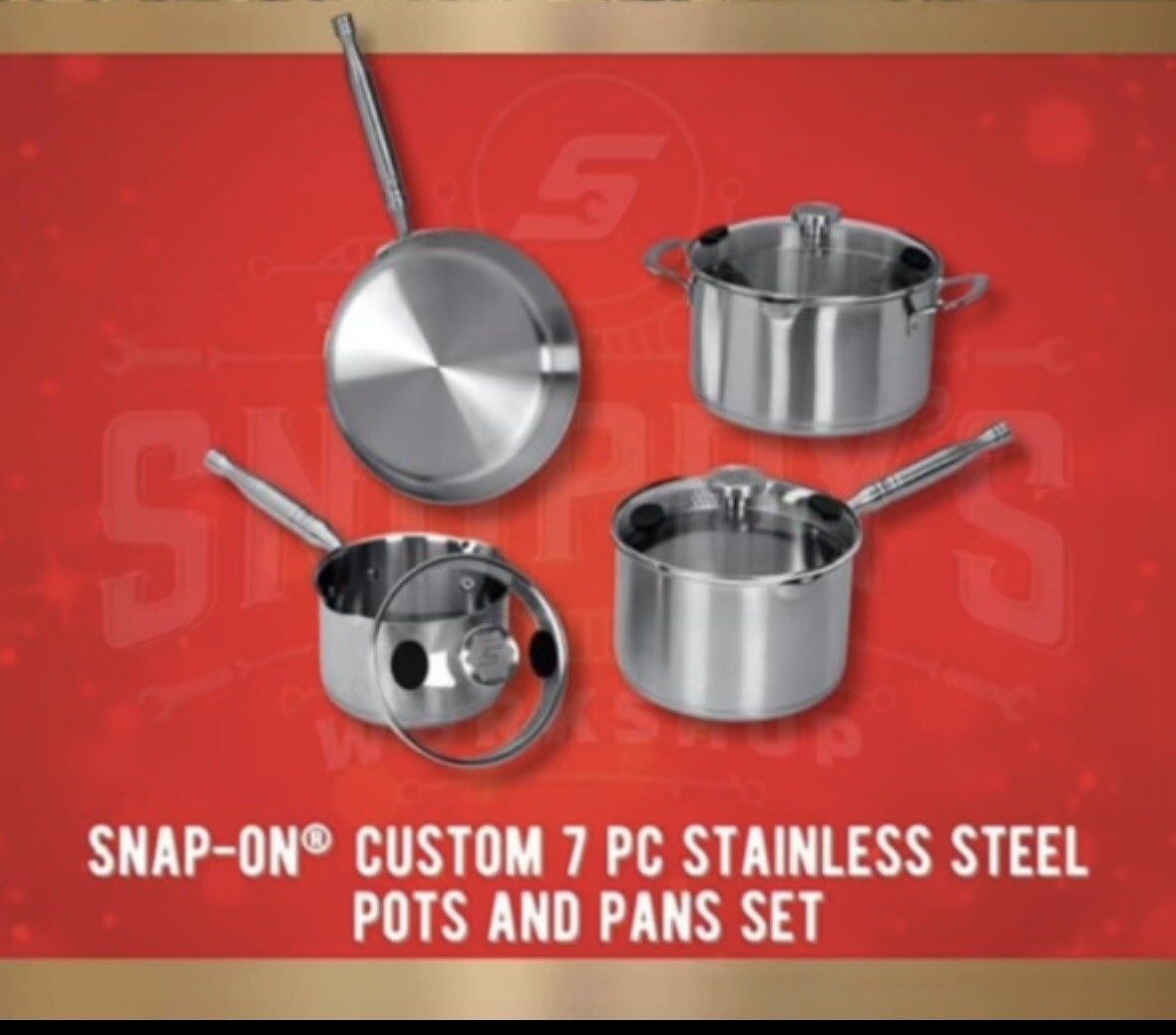 Snap On Tools 7 Piece Pots And Pans Cooking Set with Ratchet