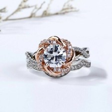 2CT Lab Created VVS1 Diamond Wedding Bridal Ring Set 14k Two Tone Gold Finish