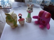 4 Vintage Rubber Squeaky Toys Owl 1962, Flamingo ,Giraffe, Rabbit, Tomme Tippee