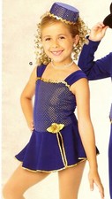 NWT Dance COSTUME w/HAT Navy Gold Metallic Rose Dance Pageant Extra Large Child