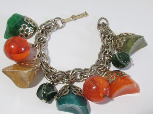 CHARM BRACELET BLUE YELLOW AND ORANGE LUCITE - Picture 1 of 2