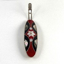 Vintage Abalone Enameled Hair Clip Barrette Clasp White  Red Hair Accessories