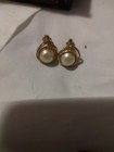 Vintage Estate Monet Gold Tone Round Faux Pearl Clip On Earrings 3/4” — photo 1