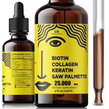 Liquid Biotin Collagen Keratin 4fl oz Formula Hair Skin Nails Saw Palmetto