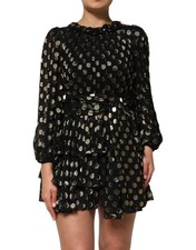 Dolce & Gabbana Black Gold Polka Dot Silk Brocade Mini Women's Dress Authentic