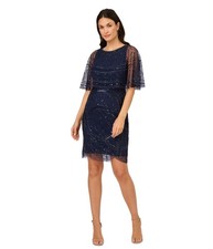Adrianna Papell Womens Mesh Mini Cocktail Dress, navy, 10