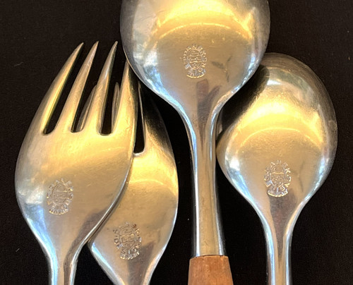 30 Pcs DANSK MCM Fjord Wood Handle Stainless 4 Ducks Logo Germany Flatware Lot - Picture 12 of 13