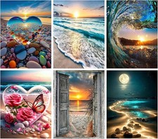 6 Pack Diamond Art Kits for Adults, Beach 5D 12X16 Inch, 6 Pack-Beach