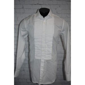 J.Crew Tuxedo Shirt Men Medium White Pleated Bib Button Up Long Sleeve Stretch