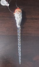 RARE Santa Claus Head 9” Icicle Twist Glass Blown Ornament Collectible Vintage