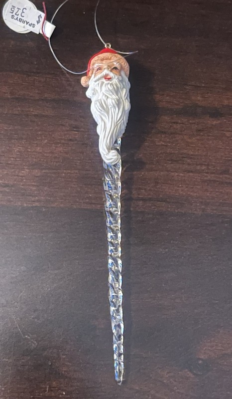 RARE Santa Claus Head 9” Icicle Twist Glass Blown Ornament Collectible Vintage