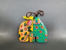 Laurel Burch Wooden Cat Bag Charm w/ Leather Cord Multicolor
