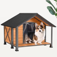 Large Wooden Dog Kennel Anti-Chewing Metal Frame Weatherproof Outdoor Indoor