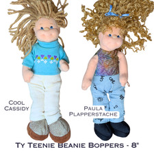 Ty Teenie Beanie Boppers Lot of 2 Cool Cassidy Paula Plapperstache 8" Poseable 