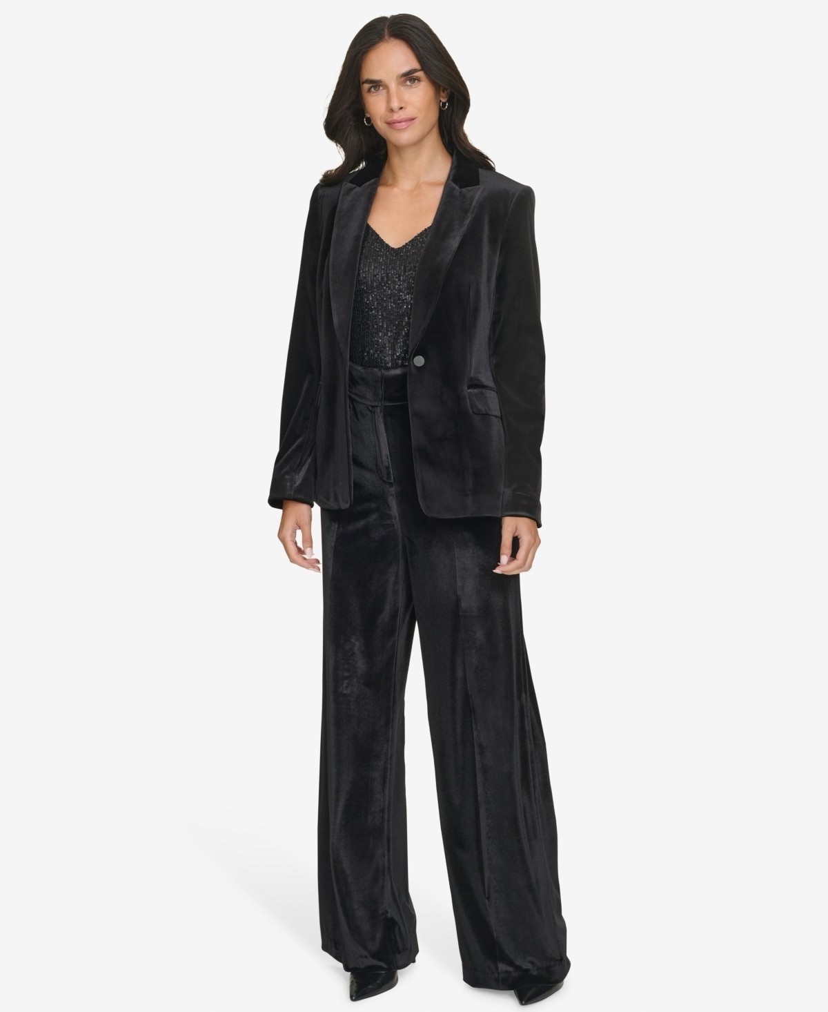 $149 Calvin Klein Women's Black Single-Button Velvet Blazer Jacket Petite 6P image 4