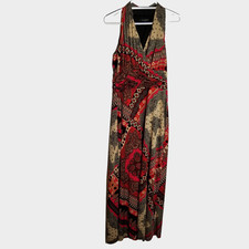 Nine West Maxi Dress Women's 10 Sleeveless Paisley Red Pink Orange Purple