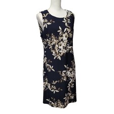 Tommy Hilfiger Women Dress Size 12 Navy Floral Sleeveless Knee Length Sheath
