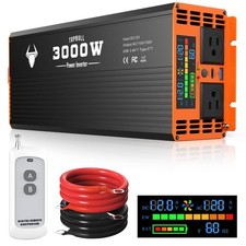 3000 Watt Power Inverter, Car/Outdoor 12V DC to 110V AC Converter, with LED Disp