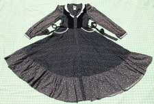VTG 70s Gunne Sax Jessica Crochet Velvet Prairie Calico Black Ruffle Midi Dress