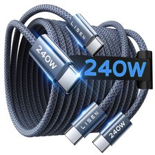 LISEN USB C to USB C Cable, 240W Fast Charging Type C Charger Cord 6.6FT, 2Pack