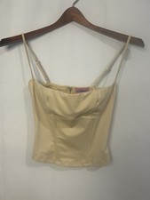 Edikted Woman s Beige Juno Corset Crop Tank Top Boned Bodice Zipper Back Size XS