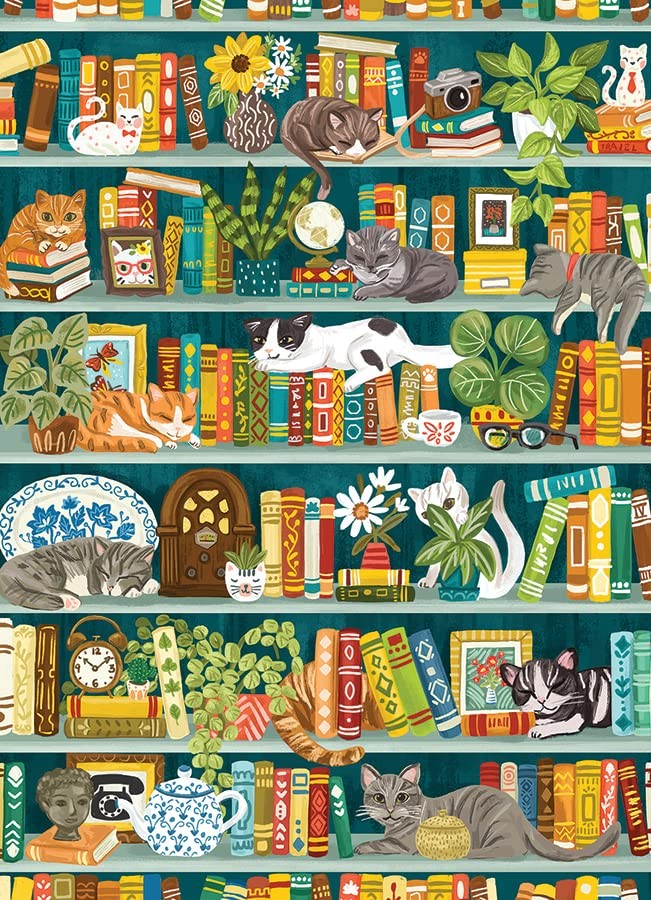 Cobble Hill 1000 Piece Puzzle - The Purrfect Bookshelf - Sample Poster Included