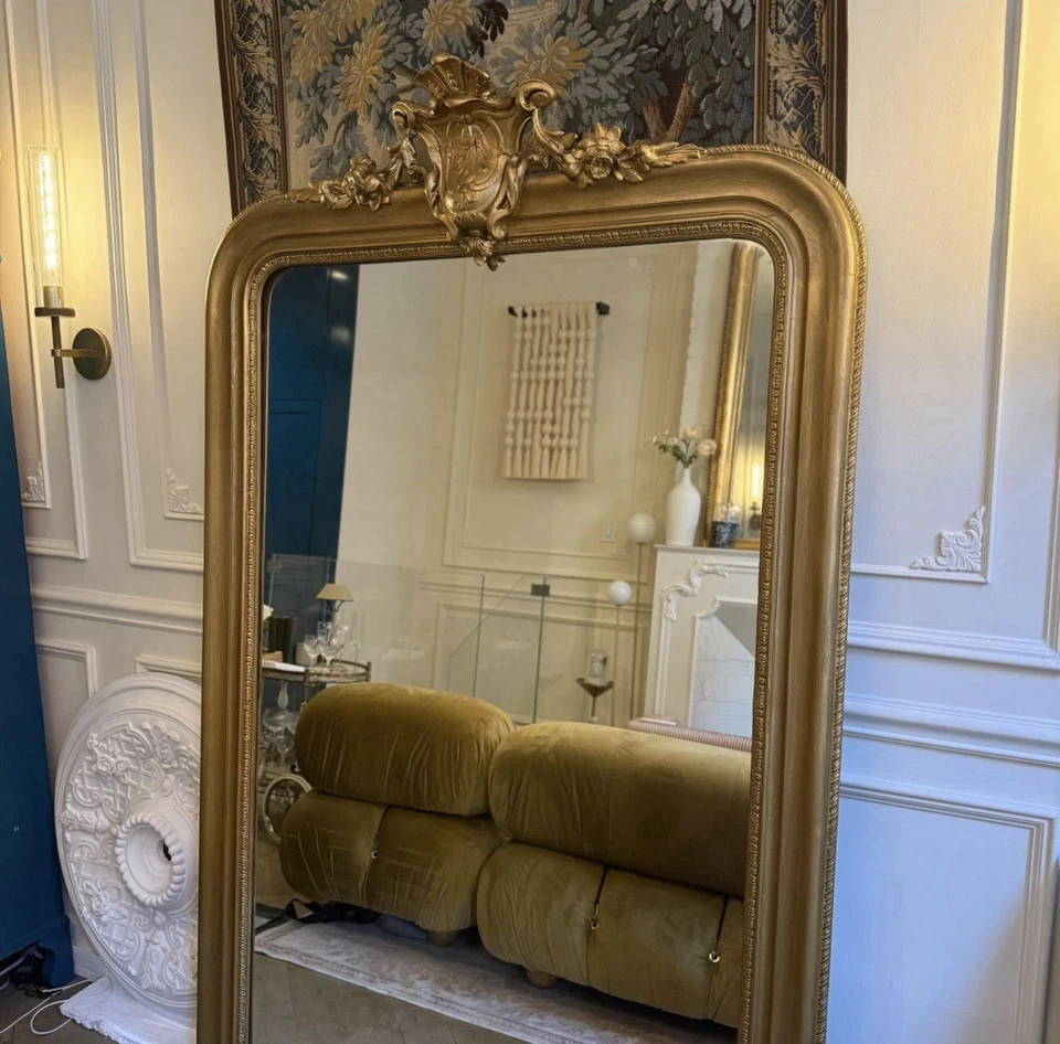 Espejo dorado antiguo francés estilo Luis XV tamaño completo Foto 2 de 4