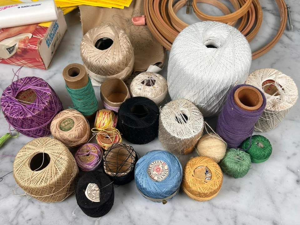 Huge Embroidery Sewing Craft Lot DMC Floss Vintage Thread Hoops Patterns Tools - Image 2 of 4