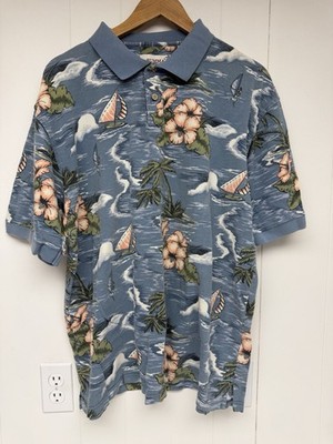 Vintage Hawaiian Shirt Mens XXL Blue Floral Aloha Button Up Tropical Cotton