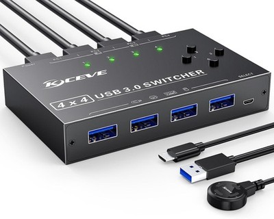 KCEVE USB3.0 Switch 4 Computer 4 Port USB Switch Selector Sharing KM434
