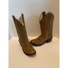 Old West CCY 1129G Brown Leather Cowboy Boots Kids Childs Sz 3.5 Stitched