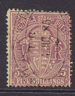 VICTORIA 1885 5/- CLARET QV STAMP DUTY FINE USED SG 260 (RJ75)