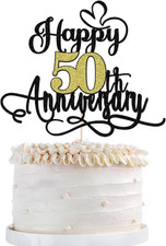 Black Gold Happy 50Th Anniversary Cake Toppers- 50 Wedding Anniversary Party Dec