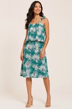 Anthropologie HD in Paris Green Fanned Palm Leaf Tie Shoulder Dress