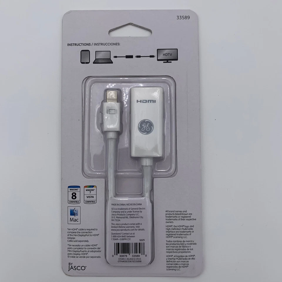 Mini Display Port to HDMI Adapter 33589 GE Full HD 1080P 4K UltraHD New Sealed - Image 2 of 4