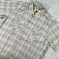 Dixxon Shirt Mens XL Gray Tan Plaid Button Snap Generations Bamboo Blend