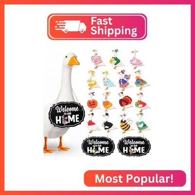 Memorywuu 16 Pcs Memorial Day Independence Day Porch Goose Welcome Sign Intercha